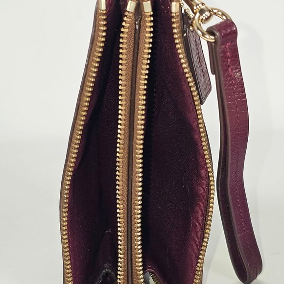 Coach Signature Women's Brown Leather Double Zip Wristlet Wallet144 - Picture 7 of 13